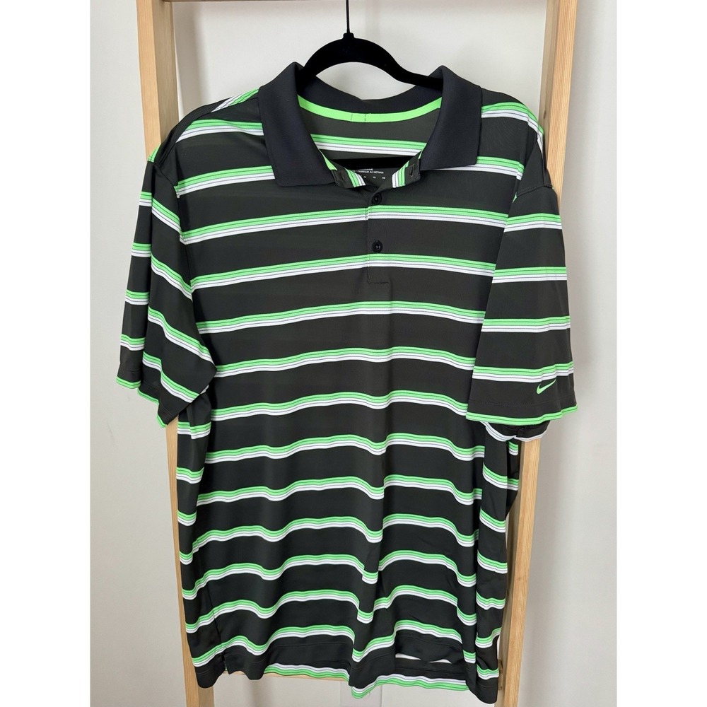 Nike Golf Shirt Mens XL Tour Performance Dri Fit Short Sleeved Striped Polo